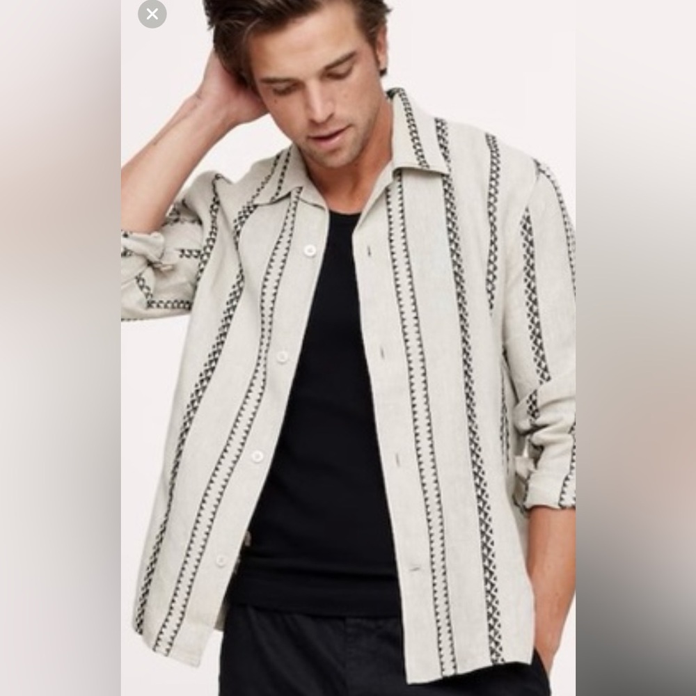 BR Embroidered Linen Button Down Shirt
